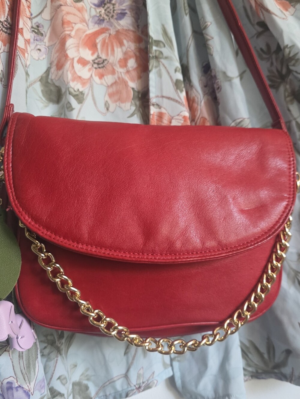 Vintage Red Genuine Leather Shoulder Bag